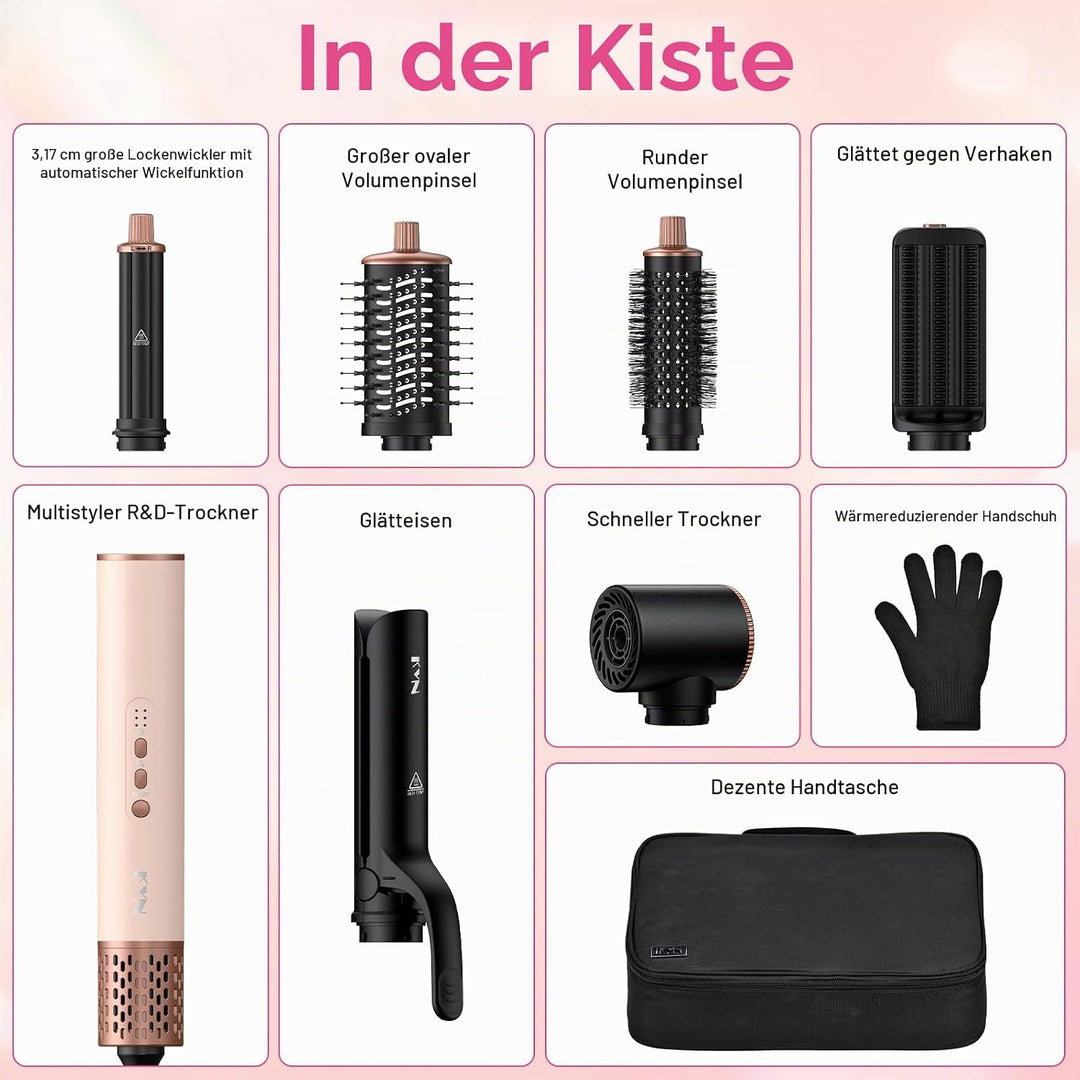 6 in 1 Hochgeschwindigkeit Hairstyler, 1400W Airstyler, Lonen Warmluftbürste, Rundbürstenföhn mit Lo