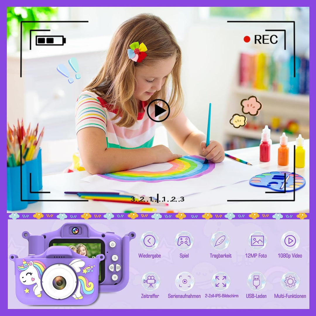 Kinderkamera mit 32GB Speicherkarte & 1080P HD – Selfie Kamera für Mädchen & Jungen ab 3 Jahren, Dig