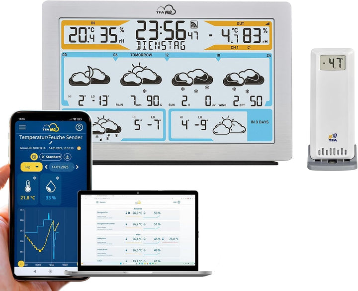 TFA Dostmann WLAN Wetterstation TFA.me ID-02, 35.8100, Profi-Wettervorhersage durch wetter.com 3 bis