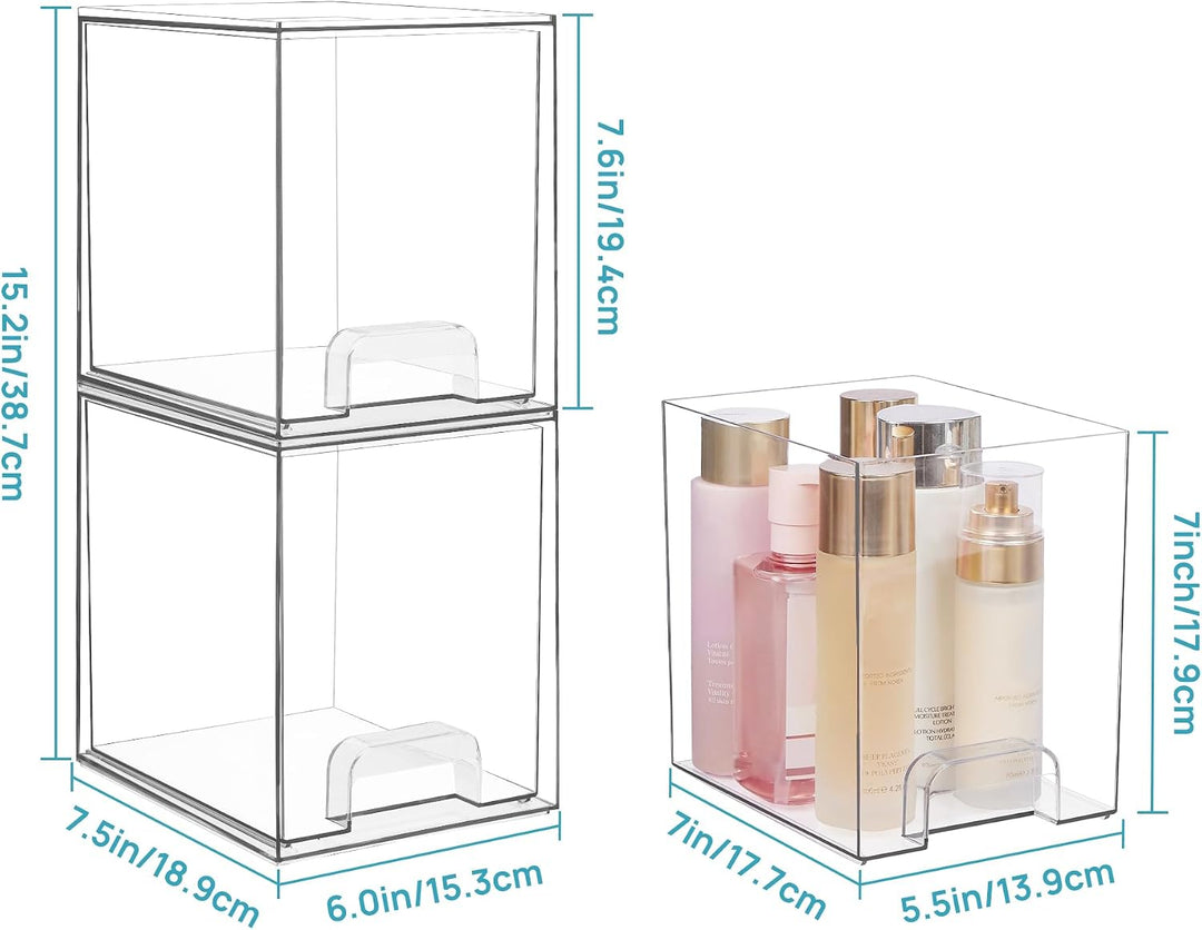 Vtopmart 2 Pack Stackable Storage Drawers, 19 cm hoch Transparent 2 Pack (Hoch*2), Transparent 2 Pac