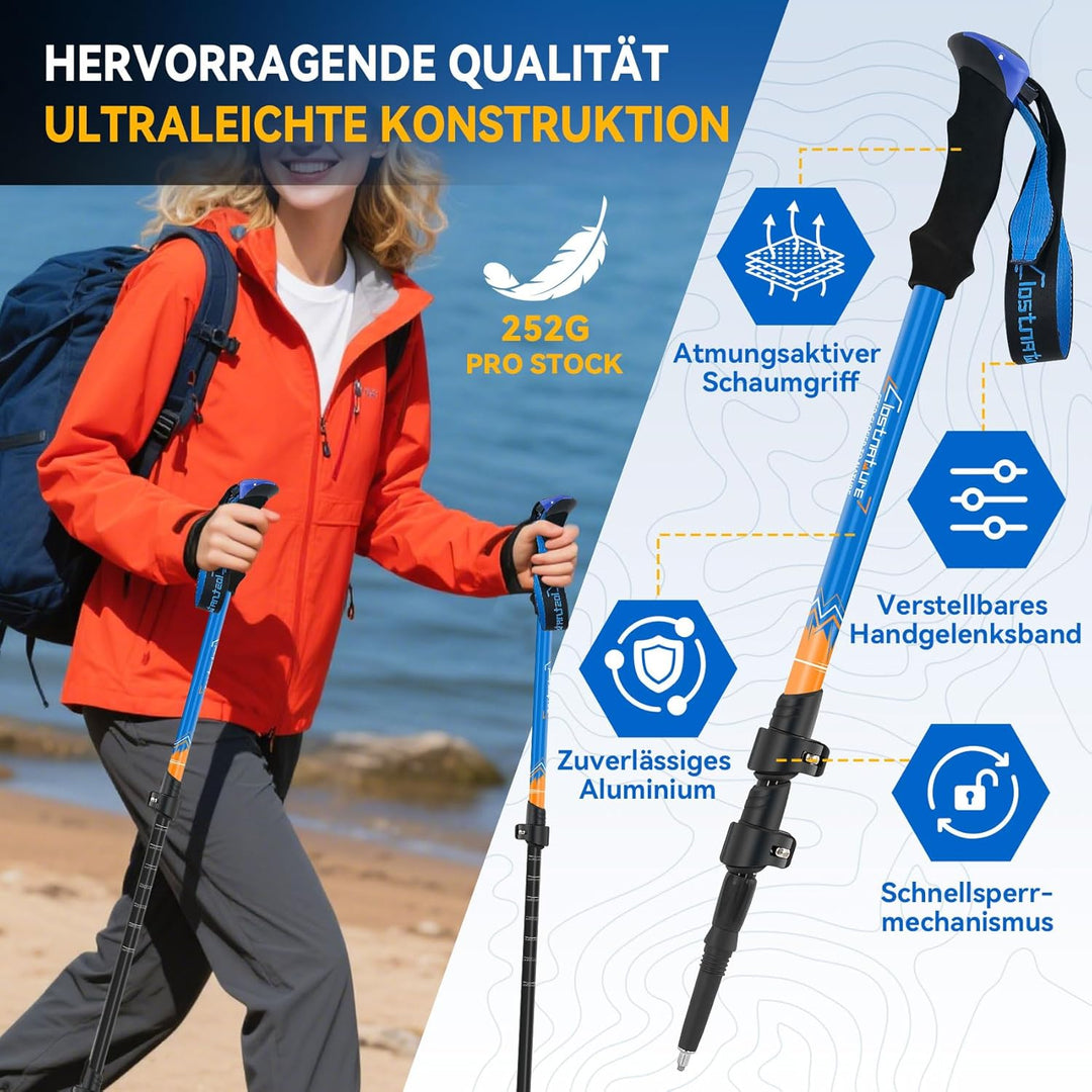 Clostnature Wanderstöcke Teleskop Aluminium - Nordic Walking Stöcke für Damen und Herren, 58-135cm L