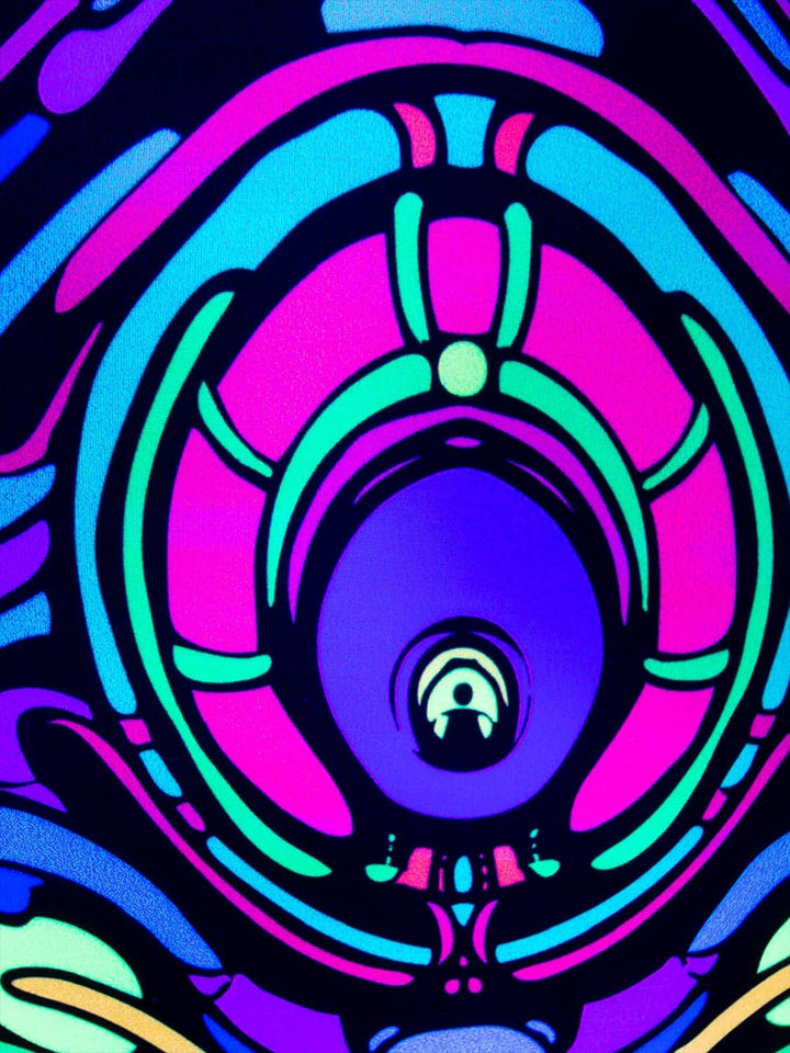 PSYWORK Schwarzlicht Segel Spandex | Drache S Dragon Temple II | 0,55 x 1,10m | UV-aktiv | Leuchtend