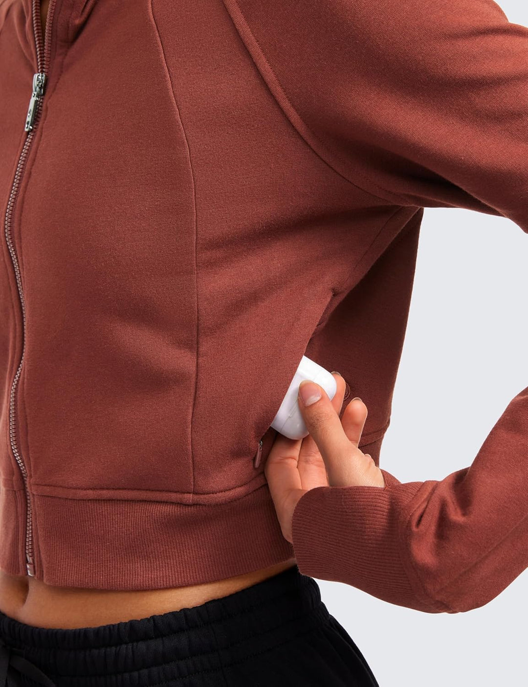 CRZ YOGA Damen Full Reissverschluss Fleece Hoodie Jacke Cropped Running Zip Up Laufjacke Workout Spo
