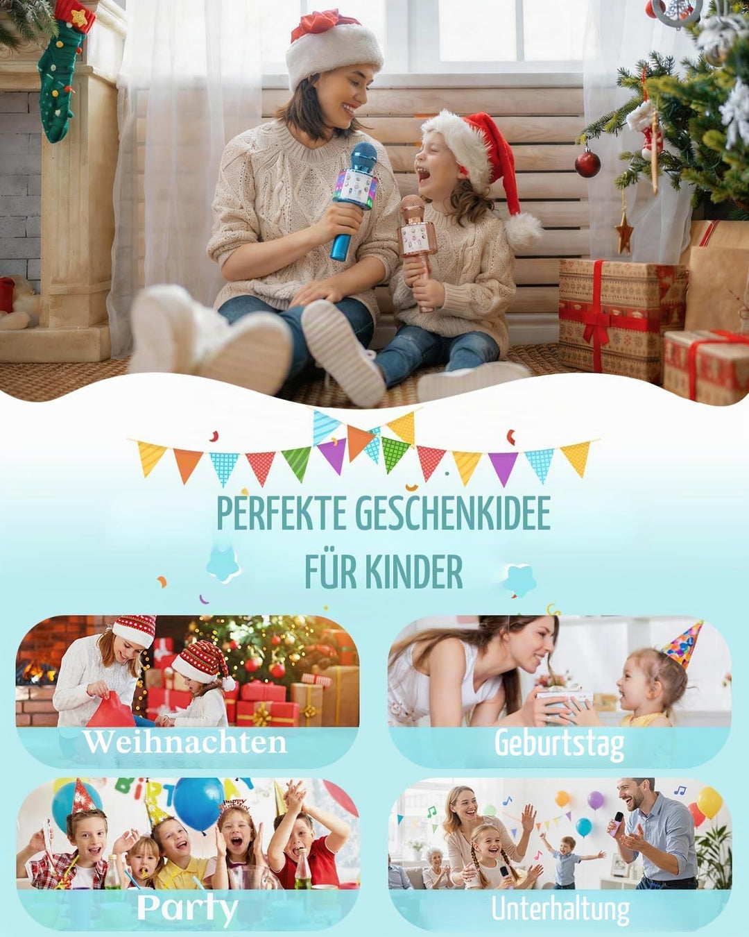 Drahtloses Bluetooth Mikrofon Karaoke Mit LED-Leuchten Tragbare Handheld Singen Karaoke Lautsprecher
