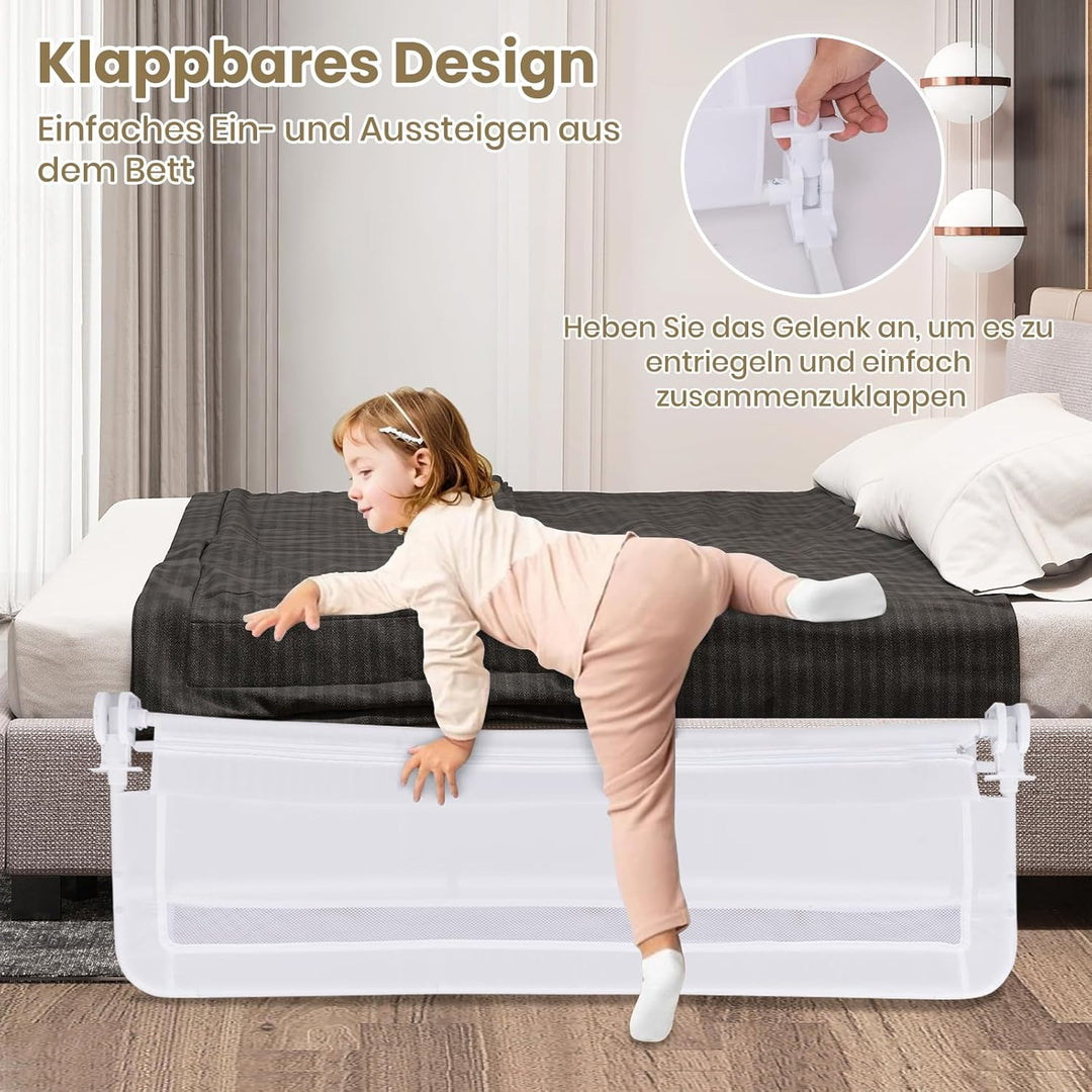 COSTWAY Bettgitter klappbar für Kleinkinder, 120 x 42 cm Bettschutzgitter mit Sicherheitsgurt & abne