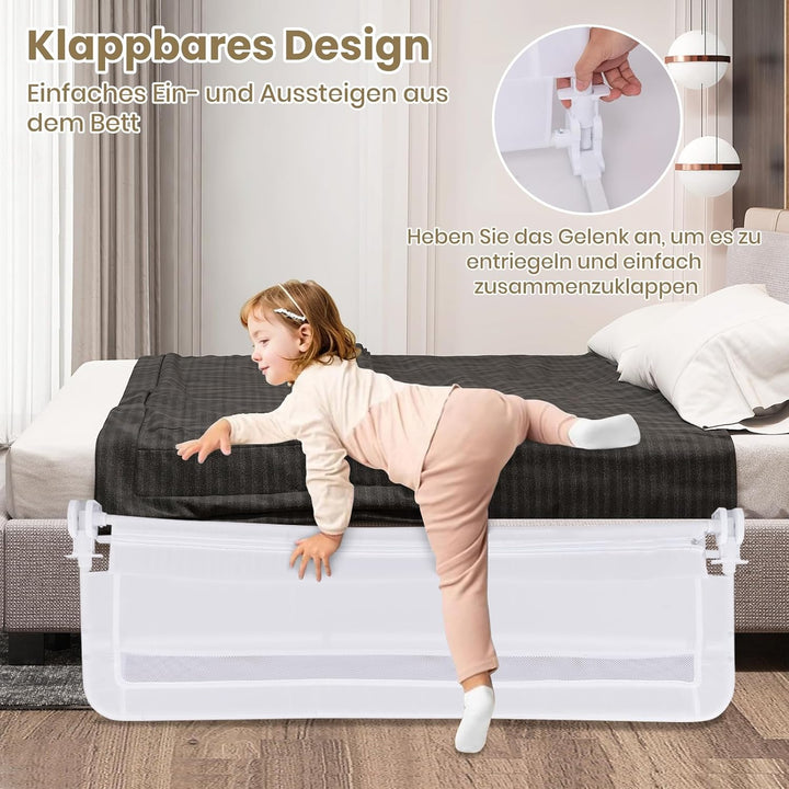 COSTWAY Bettgitter klappbar für Kleinkinder, 120 x 42 cm Bettschutzgitter mit Sicherheitsgurt & abne