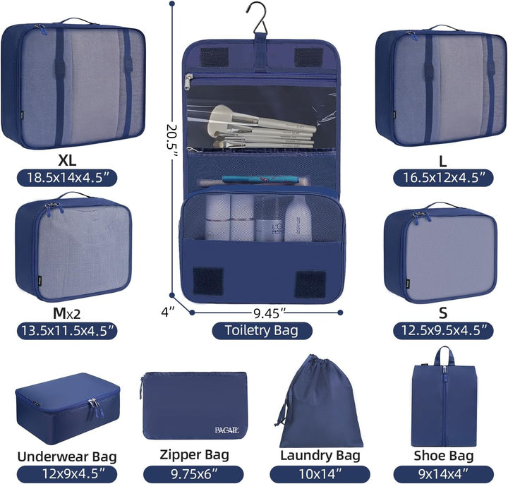 BAGAIL 10er-Set Packwürfel in verschiedenen Grössen Packorganizer für Reisezubehör Handgepäckkoffer