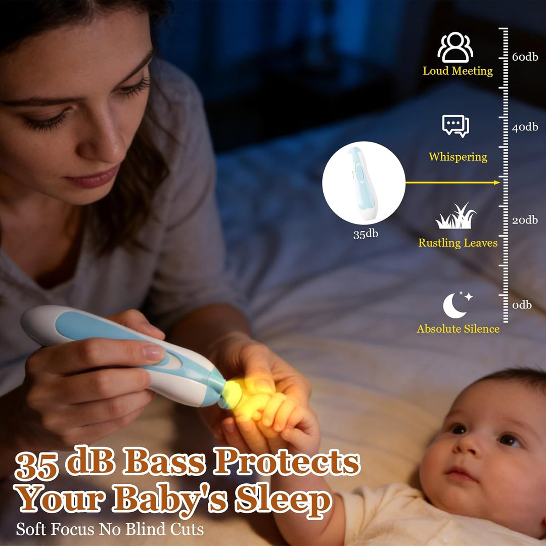 Baby Nagelfeile Elektrisch, Baby-Nagelfeilen-Set mit 6 Schleifkopf und LED-Licht, Nagelpflegeset für