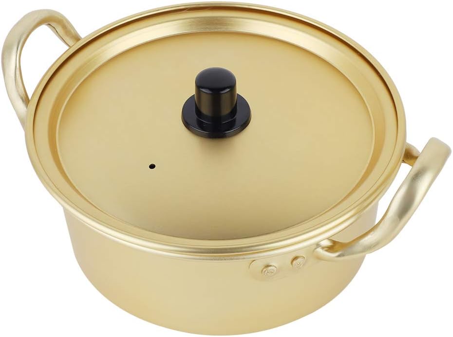 Korean Ramen Noodles Pot, Aluminium Ramen Topf mit Deckel Nudeltopf Doppelgriff Kleiner Sossentopf z