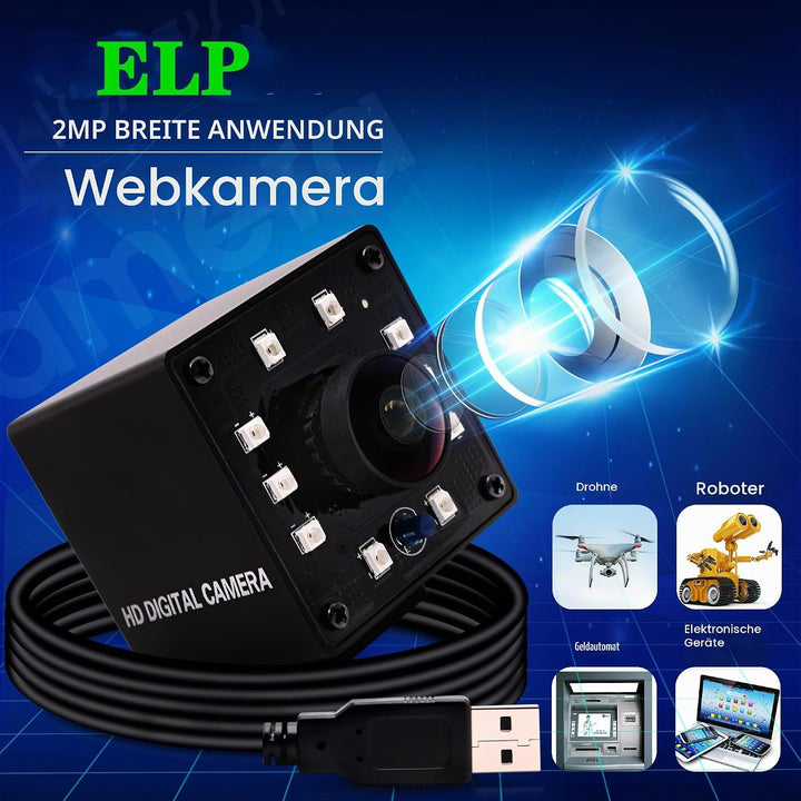 ELP USB Kamera 1080P Weitwinkel 170Grad Fisheye Webcam Full HD Nachtsicht Infrarot PC 100fps/60fps V