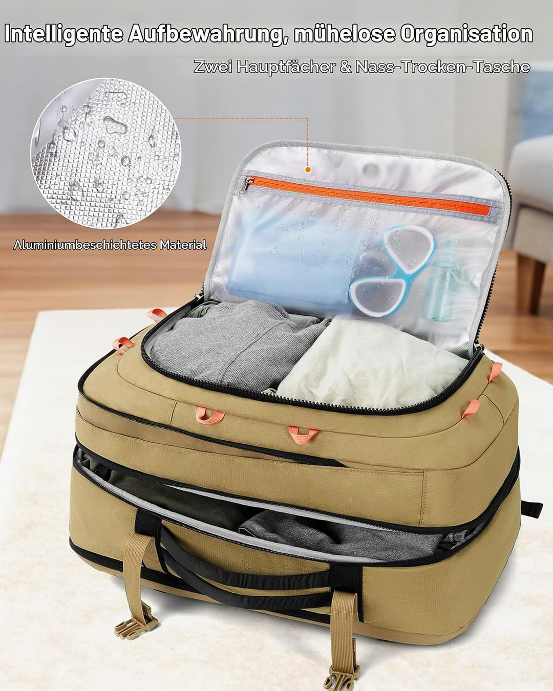 Tolaccea Handgepäck Rucksack, TSA-Freundlich Reiserucksack, Laptop Rucksack für 17.3 Zoll, Erweiterb