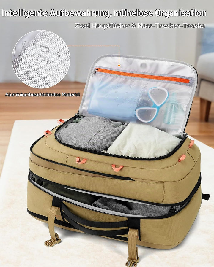 Tolaccea Handgepäck Rucksack, TSA-Freundlich Reiserucksack, Laptop Rucksack für 17.3 Zoll, Erweiterb