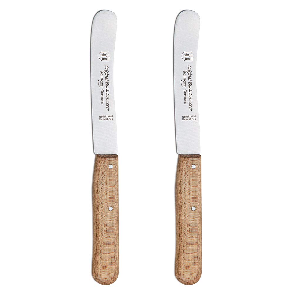 RÖR Küchenmesser/Brotzeitmesser - Buckelsmesser Set 2-teilig mit Glattschliff - rostfrei mit Buchenh