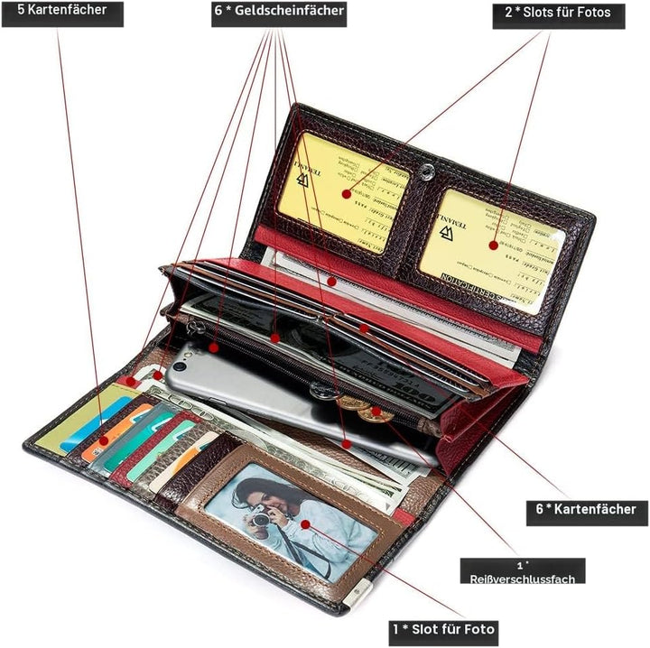 Eysee Portmonee Damen Gross aus Echtleder, Brieftaschen Geldbörse Damen mit Kartenfächer und Fotofen