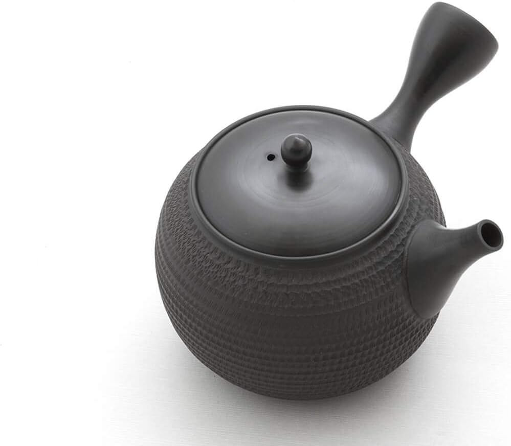 Japanische Teekanne Grüner Tee, Keramik Kyusu Tokoname Japan. Schwarz. Integriertes Tee-Sieb, nicht