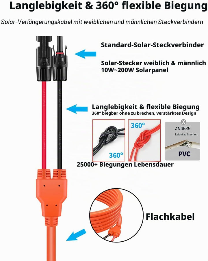 Tonton Solarkabel 6mm² Verlängerung 3Meter 10AWG, Solarpanel Verlängerungskabel mit Buchse und Steck