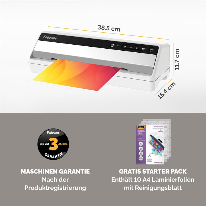 Fellowes Laminiergerät A4 Saturn 3i für Laminierfolien 80-125 Mikron Stärke, Laminiergerät mit60 Sek