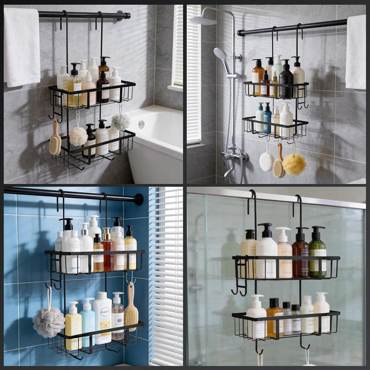 Duschablage zum Hängen – 2 Etagen Duschregal Für Dusche Glastür aus Edelstahl, Duschkorb & Shampoo-H
