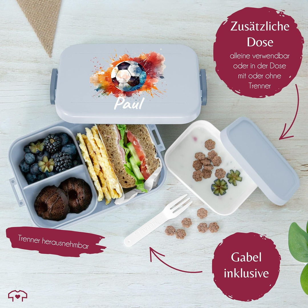 Kinder Bento Box Midi Lunchbox für Mepal Bentobox - Fussball Brotdose mit Name personalisiert I Gesc