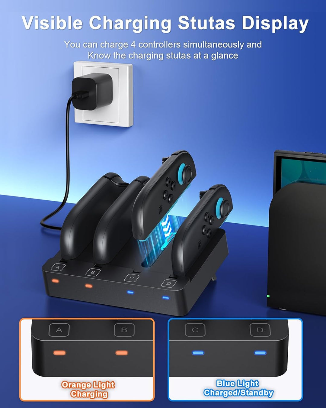 [Fit für Switch 2&1] 8 in 1 Controller Ladestation für Nintendo Switch 2/Switch1/OLED Modell Zubehör
