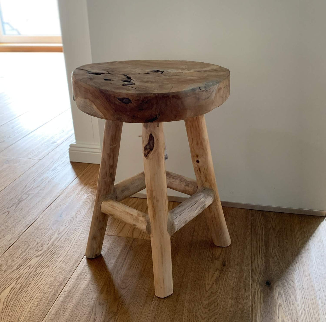 LS-LebenStil Beistelltisch Teakholz 42cm Braun Ethno Couchtisch Nachttisch Hocker Massivholz