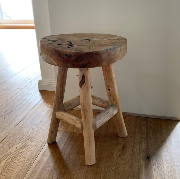 LS-LebenStil Beistelltisch Teakholz 42cm Braun Ethno Couchtisch Nachttisch Hocker Massivholz