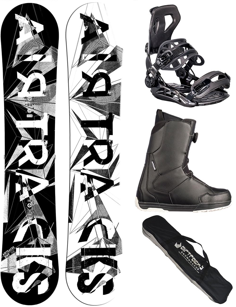 Airtracks Herren Snowboard Set Freestyle Freeride Board BWF Camber Wide + Snowboard Bindung Master +