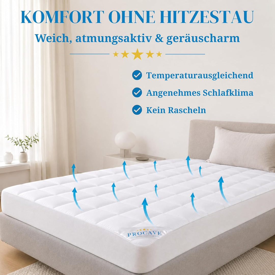 PROCAVE Micro-Comfort Matratzen-Bett-Schoner weiss 90x200 cm mit Spannumrandung | Höhe bis 30cm | Au