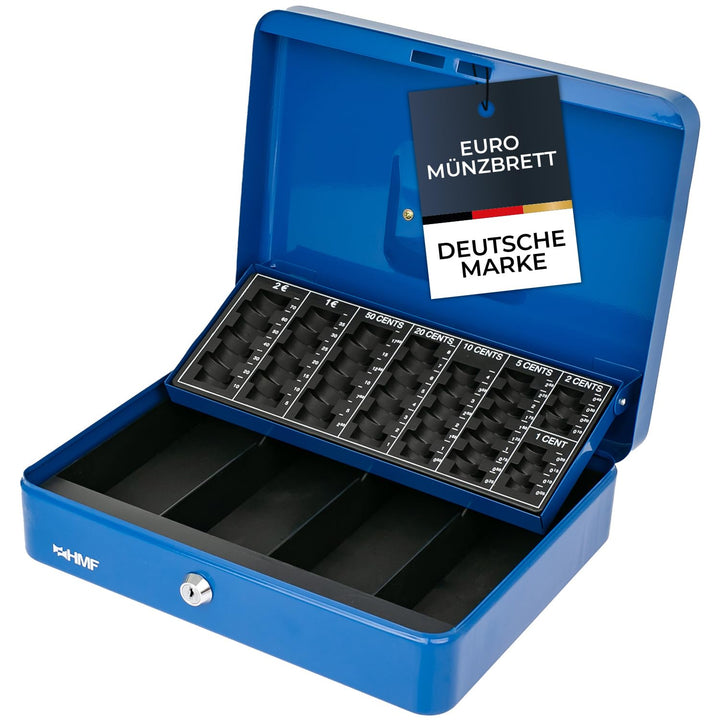 HMF 4215-05 Geldkassette abschliessbar mit Münzzählbrett | 30,5 x 24 x 8,5 cm | Blau, Blau
