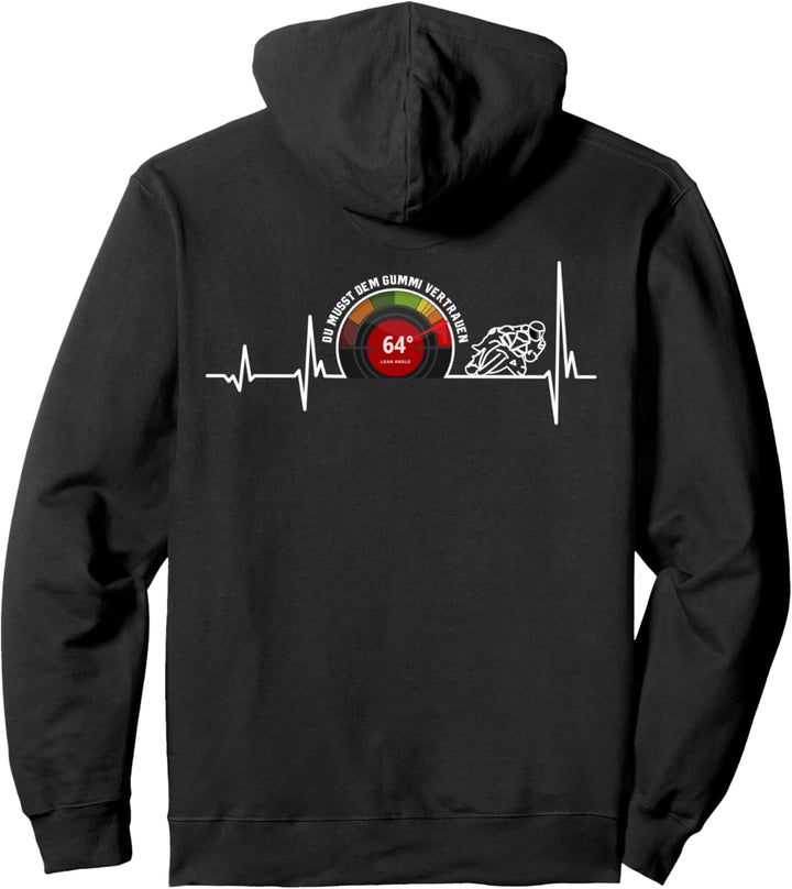 Herzschlag Motorrad | Schräglage 64° | Motorrad Herzschlag Pullover Hoodie