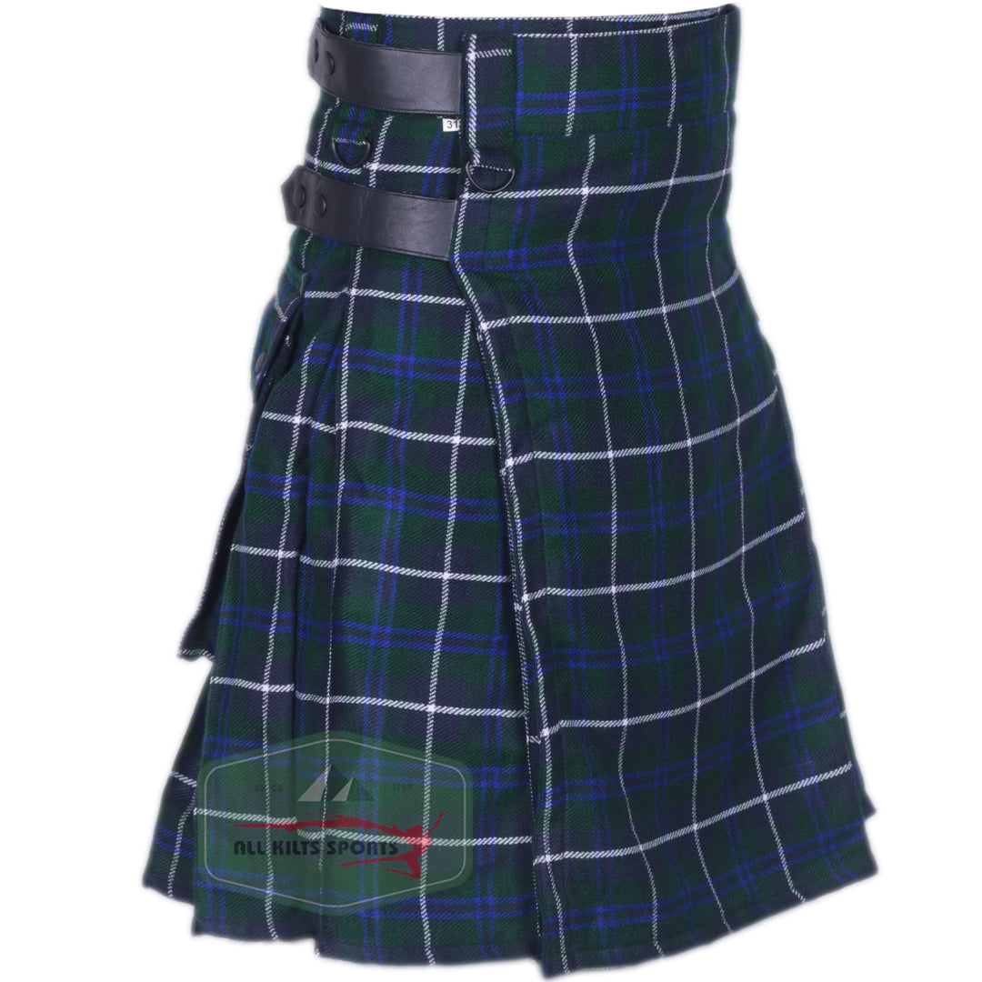 All Kilts Sports Utility-Kilt für Herren aus Acrylwolle mit Lederriemen Blue Douglas 48, Blue Dougla