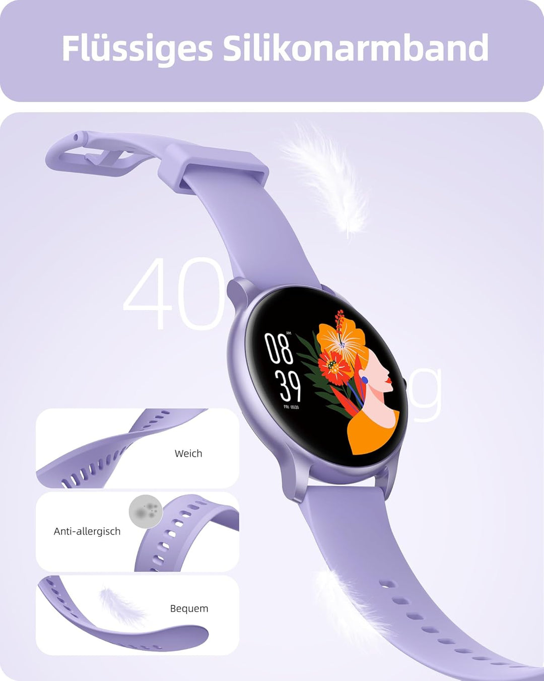 Parsonver Smartwatch Damen Rund mit Telefonfunktion, Armbanduhr Frauen mit Herzfrequenz Schlafmonito