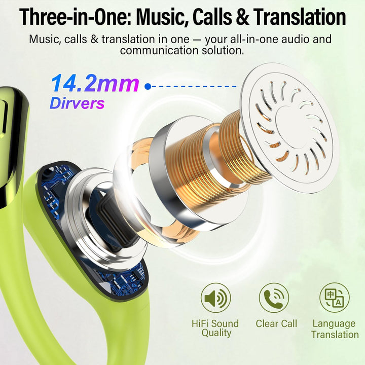 3 in 1 Open Ear KI Übersetzer Kopfhörer, 165 Sprachen &amp; 8 Modi Grasgrün | 45Std Übersetzungskopfhöre