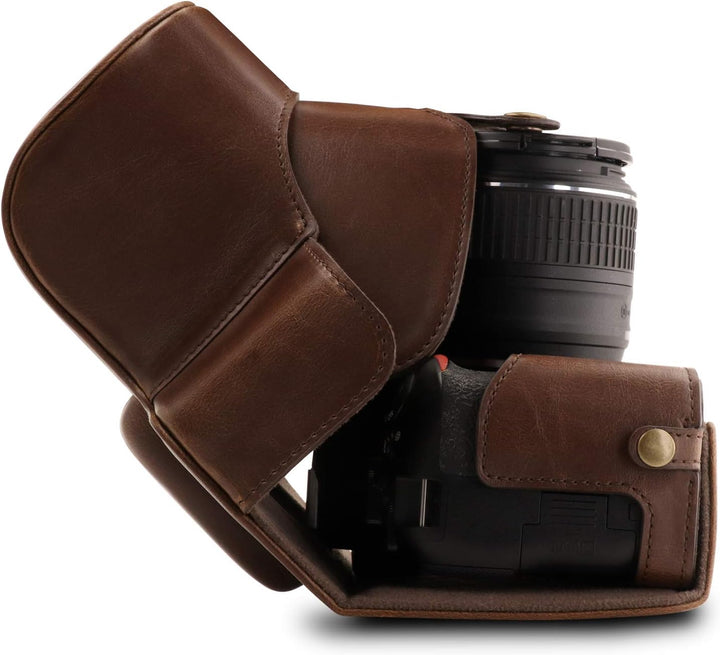MegaGear MG1536 Nikon D3500 Ever Ready Leder Kamera-Case mit Trageriemen - Dunkelbraun, Dunkelbraun