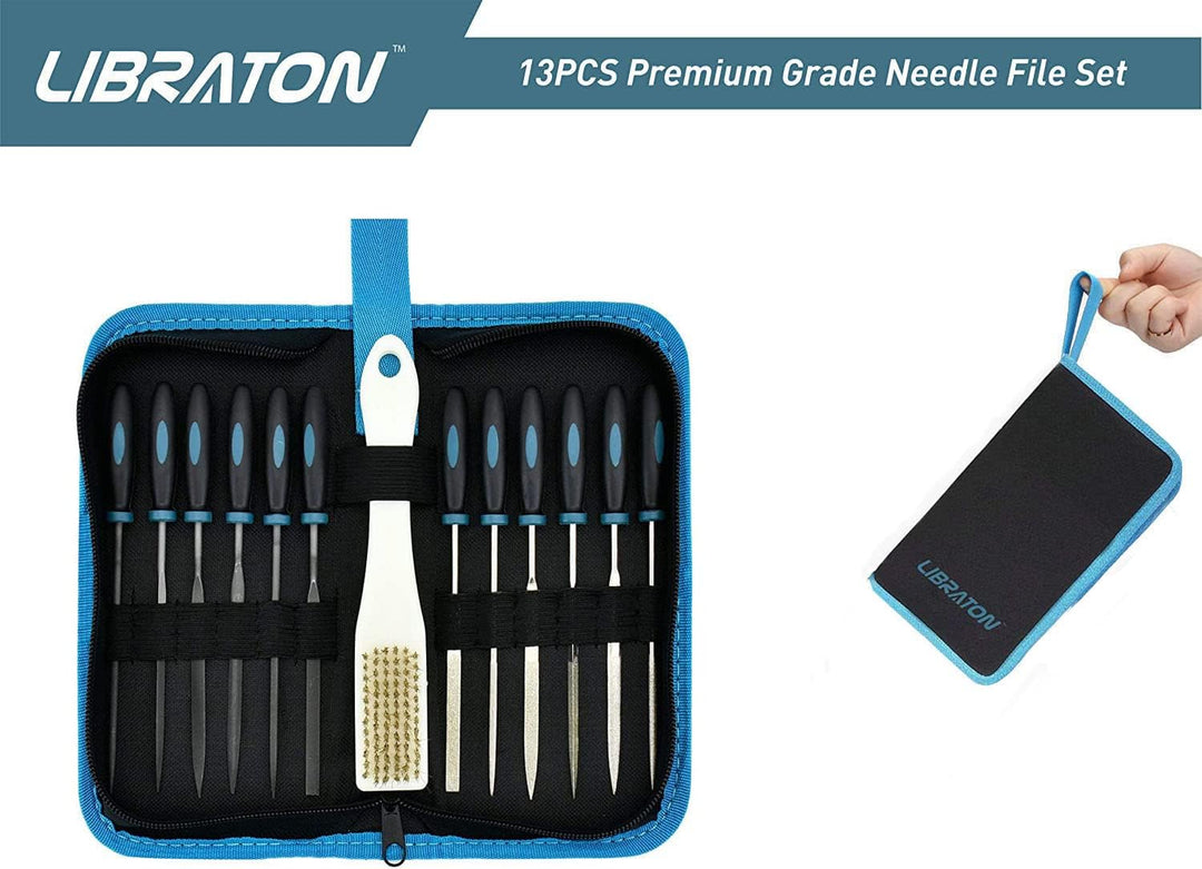 LIBRATON Nadelfeilen, Feilenset, Schlüsselfeilen, Diamant Feilen 13tlg, Holz und Metall, Mini Feilen