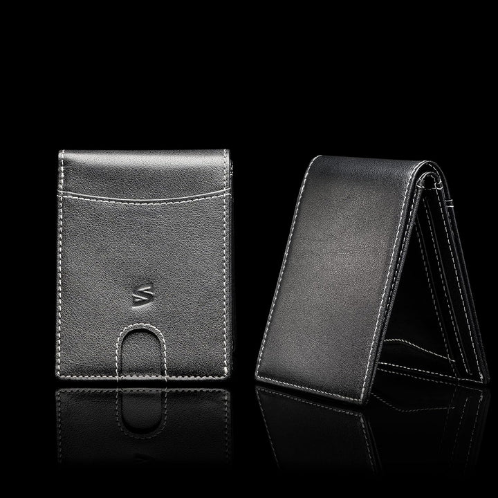 SERASAR | Premium Wallet [Clever] für Herren in schwarz aus Echtleder | 11 Kartenfächer | Wahlweise