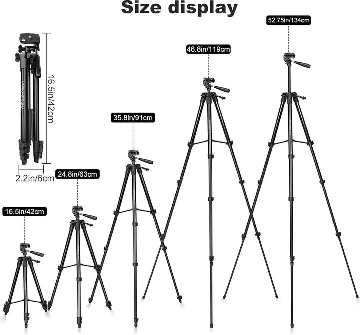 CAMBOFOTO 134 cm Leichtes Smartphone-Stativ, Aluminium-Stativ mit Handyhalterung, Kompatibel mit iPh