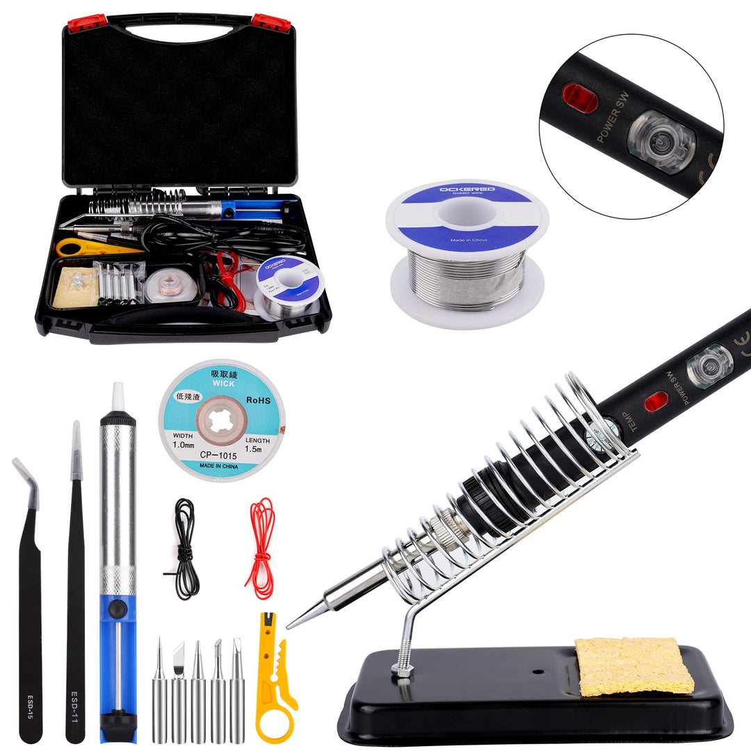 Lötkolben Set, ockered Lötkolben 18 in 1 Lötset 60W Lötstation mit Temperatur Einstellbar 220-480°C,