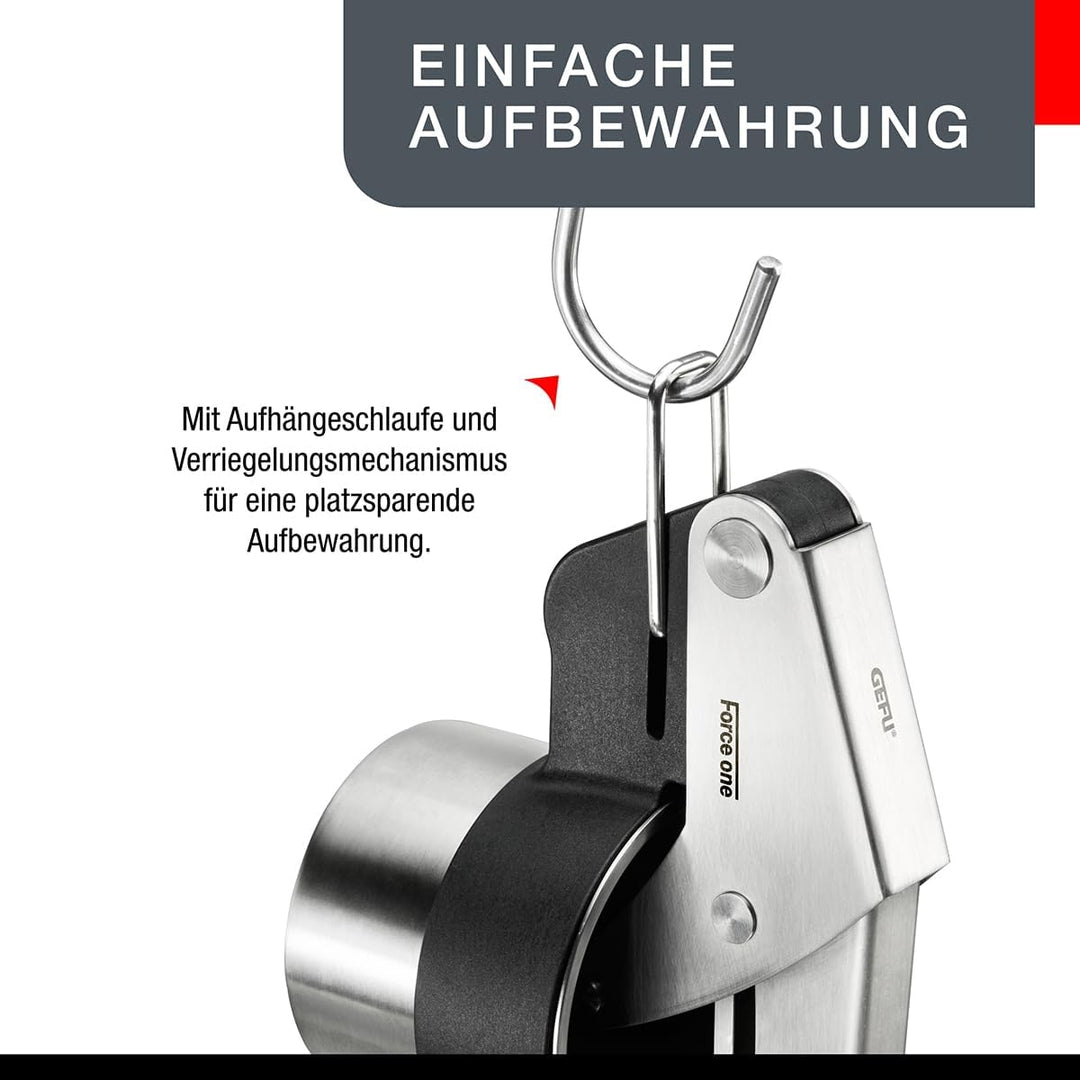 Gefu 13110 Kartoffel-, Saft- und Spätzle-Presse Force One - Profi Küchenhelfer aus Edelstahl mit 2
