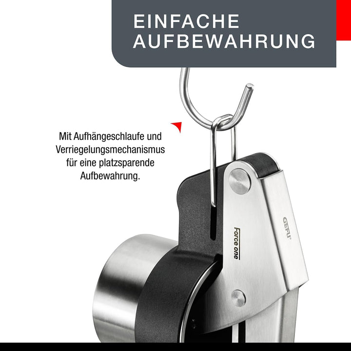 Gefu 13110 Kartoffel-, Saft- und Spätzle-Presse Force One - Profi Küchenhelfer aus Edelstahl mit 2