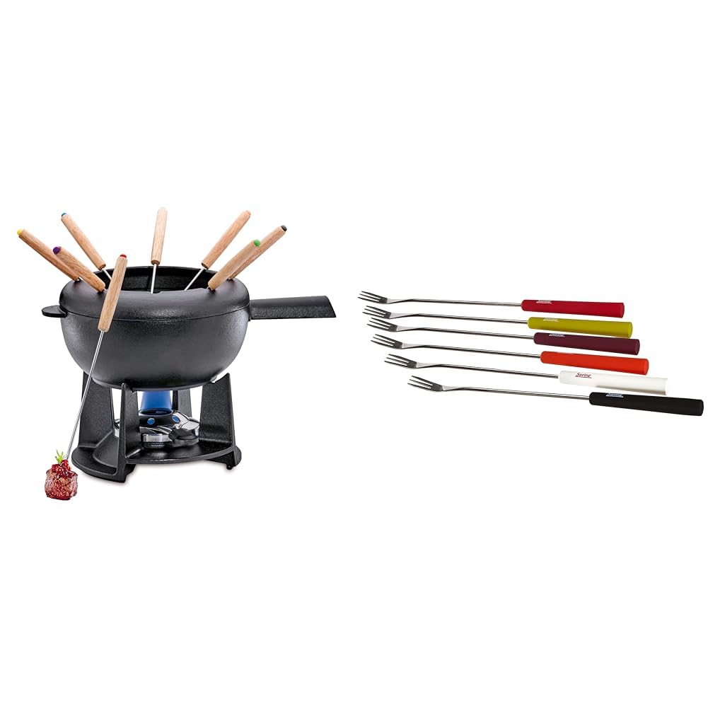 Spring Gusseisen Fondue Set schwarz | Ø 20 cm & 2890260606 Käsefondue-Gabeln Basic bunt 6 Stück, Ede