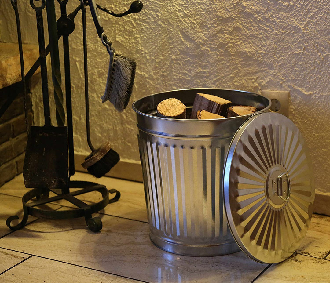 Jinfa 1 Retrodesign Metalleimer mit Griffen und Deckel + 30 Müllbeutel | Zink | 62L 1 Mülleimer 62L