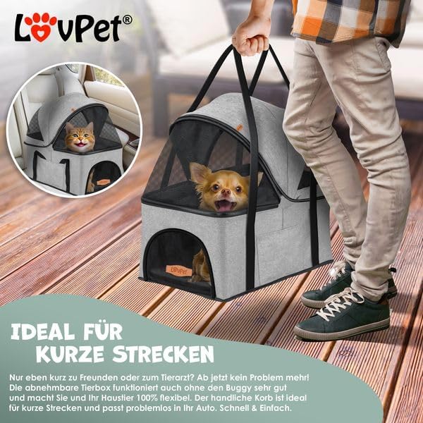 LOVPET® Hundewagen 2in1 Hundebuggy Hundebox Transporttasche Faltbar klappbar bis 20kg Haustiere Bugg