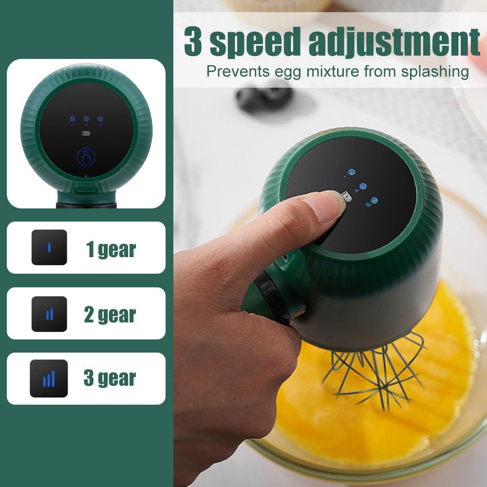 Kabelloser Handmixer, Elektrischer Schneebesen mit Ständer, 3 Geschwindigkeiten, Handquirl aus Edels