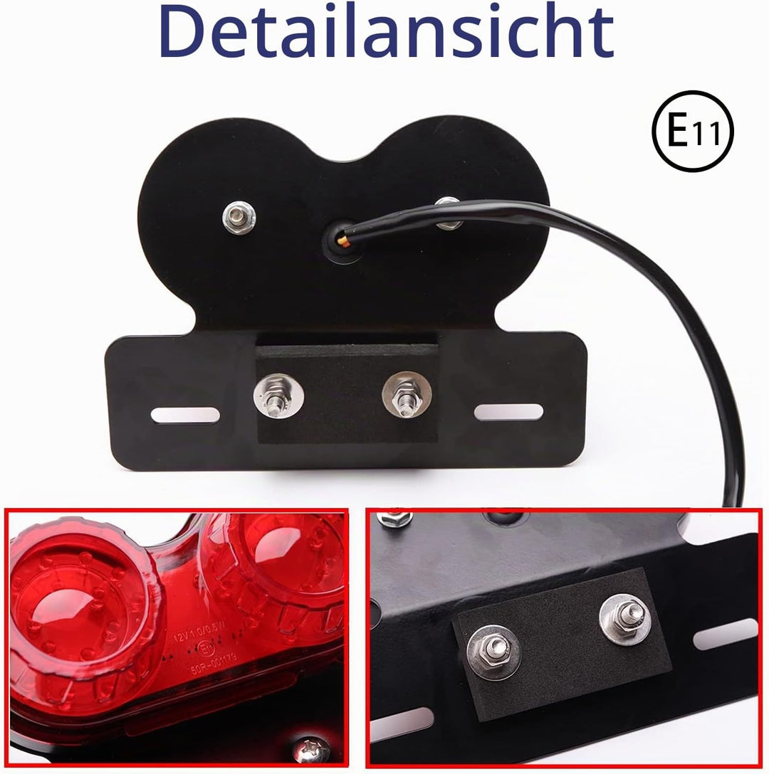 JMTBNO Motorrad Rücklicht LED Bremslicht Blinker Kennzeichnenleuchte mit Nummernschildhalter Univers