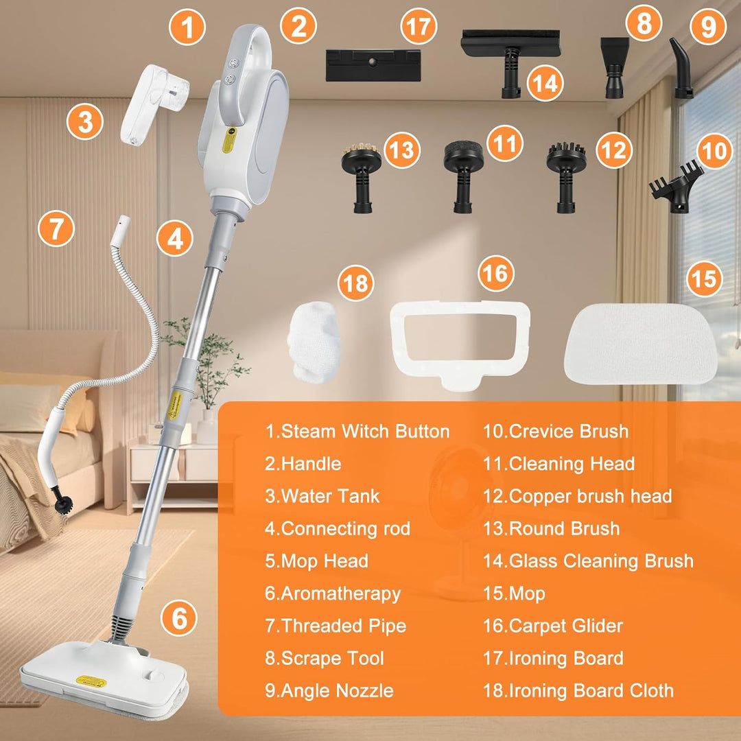 Dampfreiniger 1500W Dampfreiniger Handgerät, Mehrzweck Steam Cleaner mit 9 Zubehörteile, 140°C Dampf