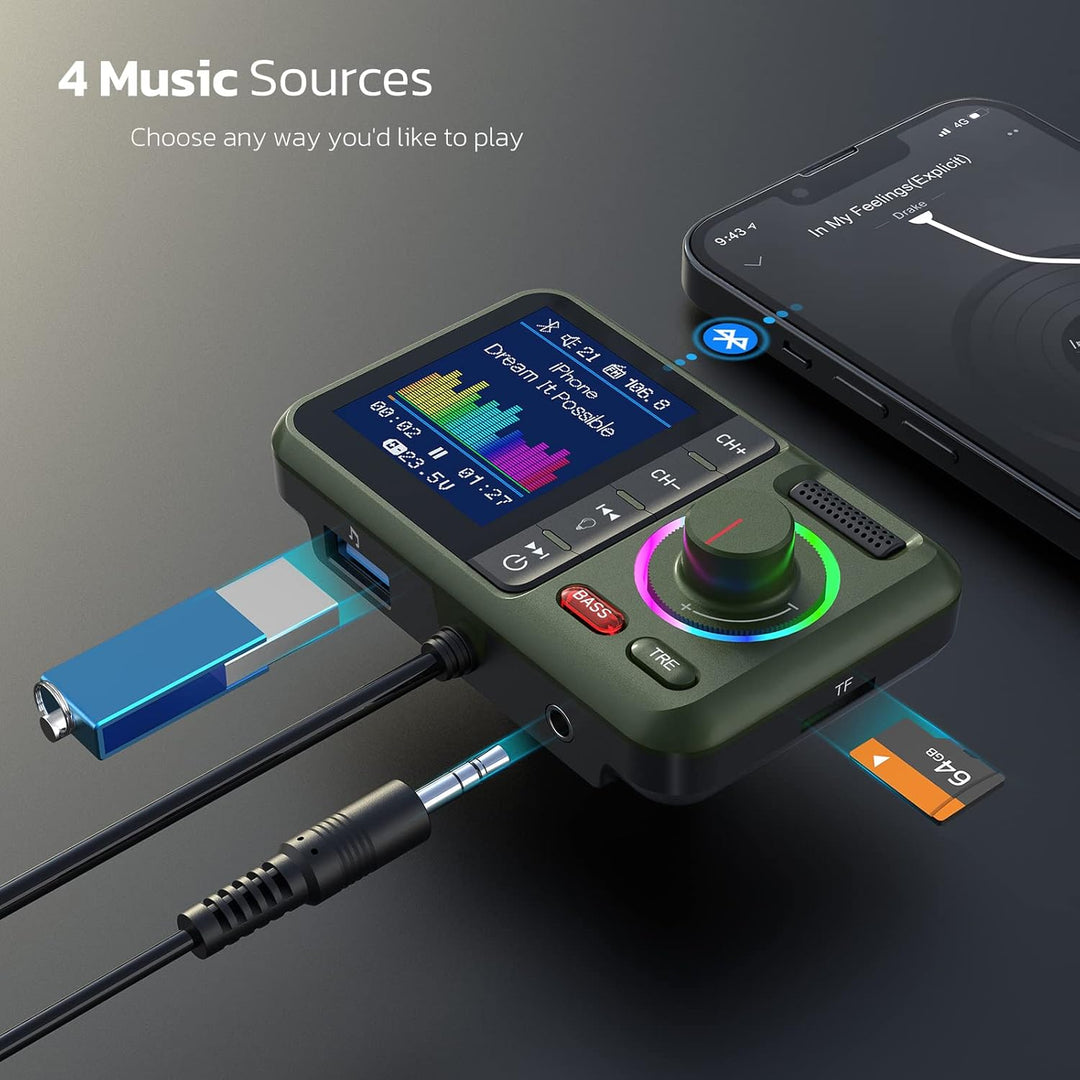 Nulaxy Bluetooth Adapter Auto FM Transmitter Bluetooth V5.0 Grosser Bildschirm Unterstützung für Han