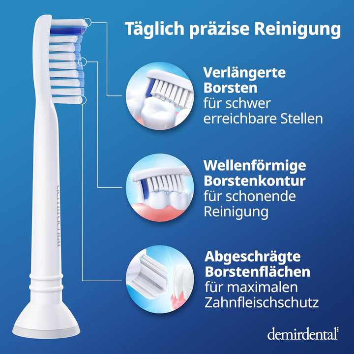 8er demirdental Sensitive Aufsätze passend für Philips Sonicare Ersatzbürsten, Weiche Bürstenköpfe f