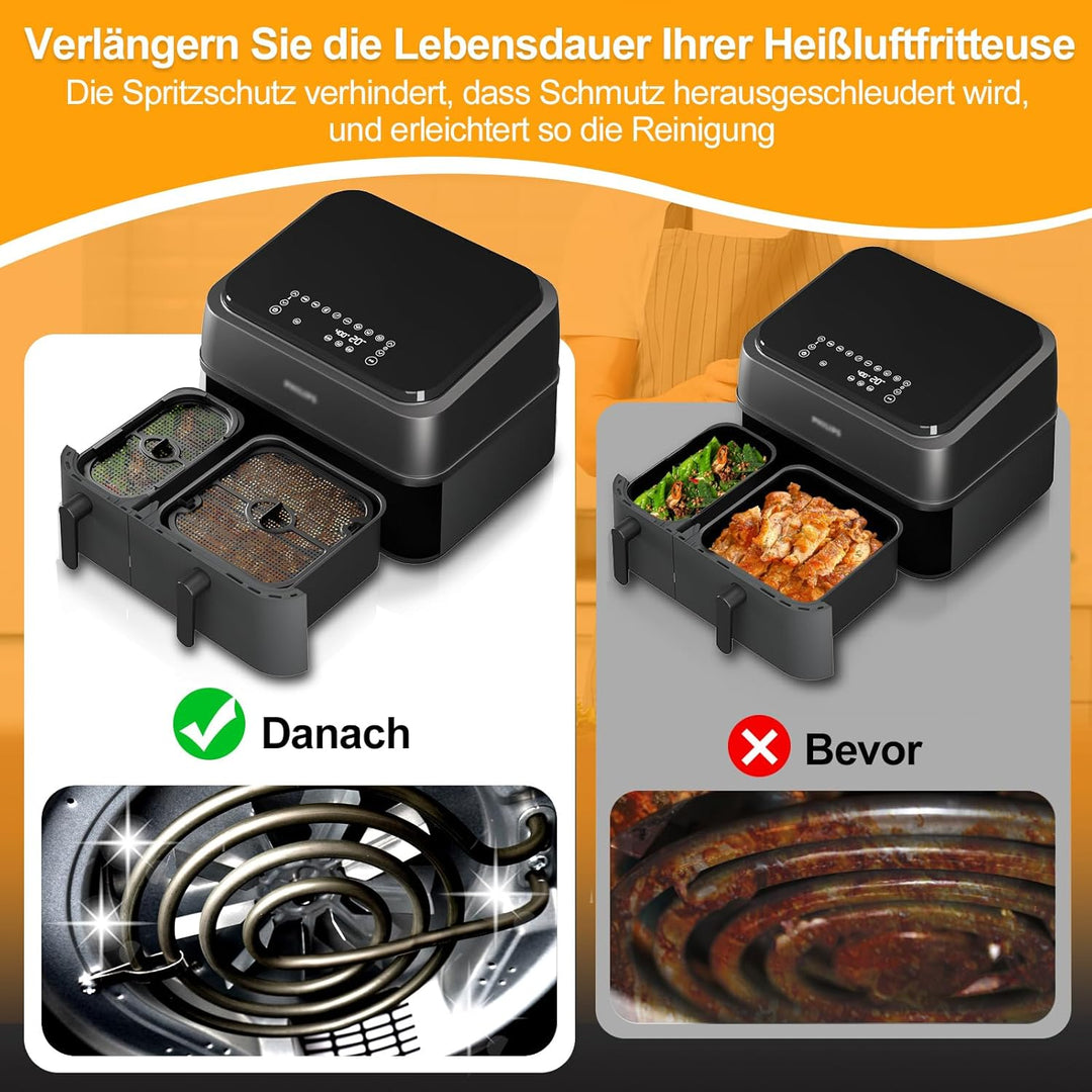 Heissluftfritteuse Spritzschutz für Philips Dual Basket 9l, 2 Stk Airfryer Spritzschutz für Philips
