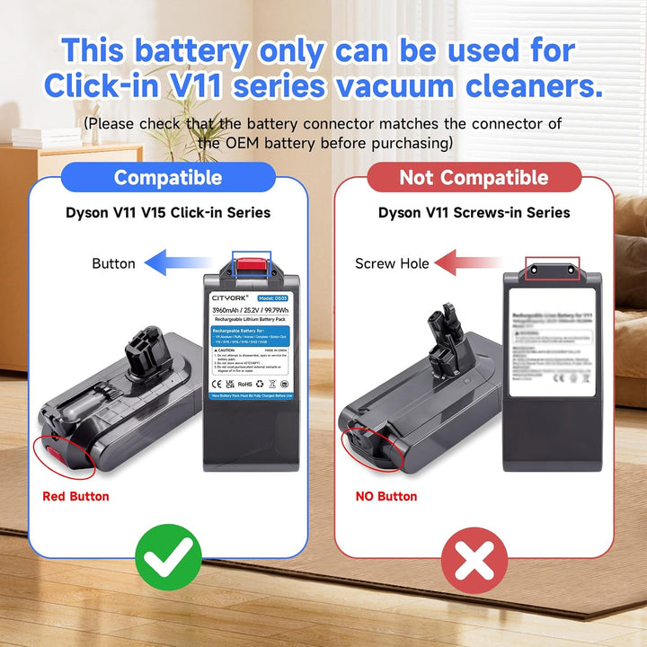 CITYORK 25,2V/3960mAh Ersatz Akku für Dyson V11 &amp; V15 Click-in, für V15 Detect,SV15,SV16,SV18,SV22,S